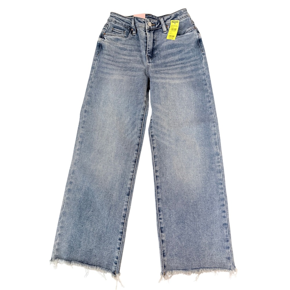 BlankNYC The Mini Franklin Wide Leg Jeans Light Wash Raw Hem Girls Size 8 NEW